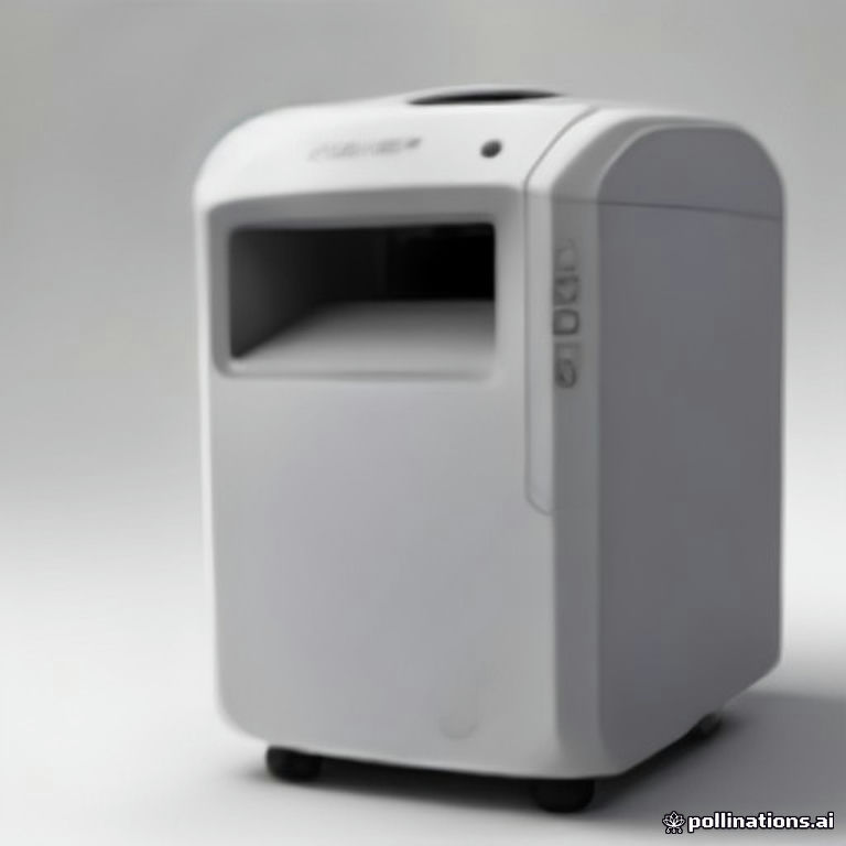 Studio render of the white scanner-shredder appliance floating on a soft grey background with rim lighting
